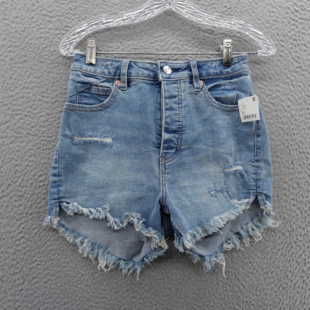 NWT We The Free High Rise Curvy Denim Jean Shorts Size 25 Blue Womens Distressed